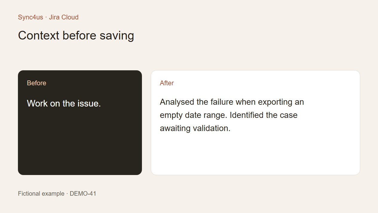Examples of Jira worklog descriptions