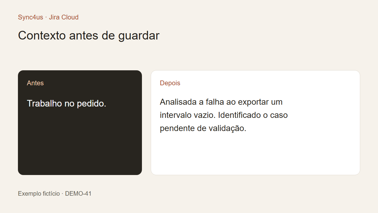 Exemplos de descrições de worklogs no Jira